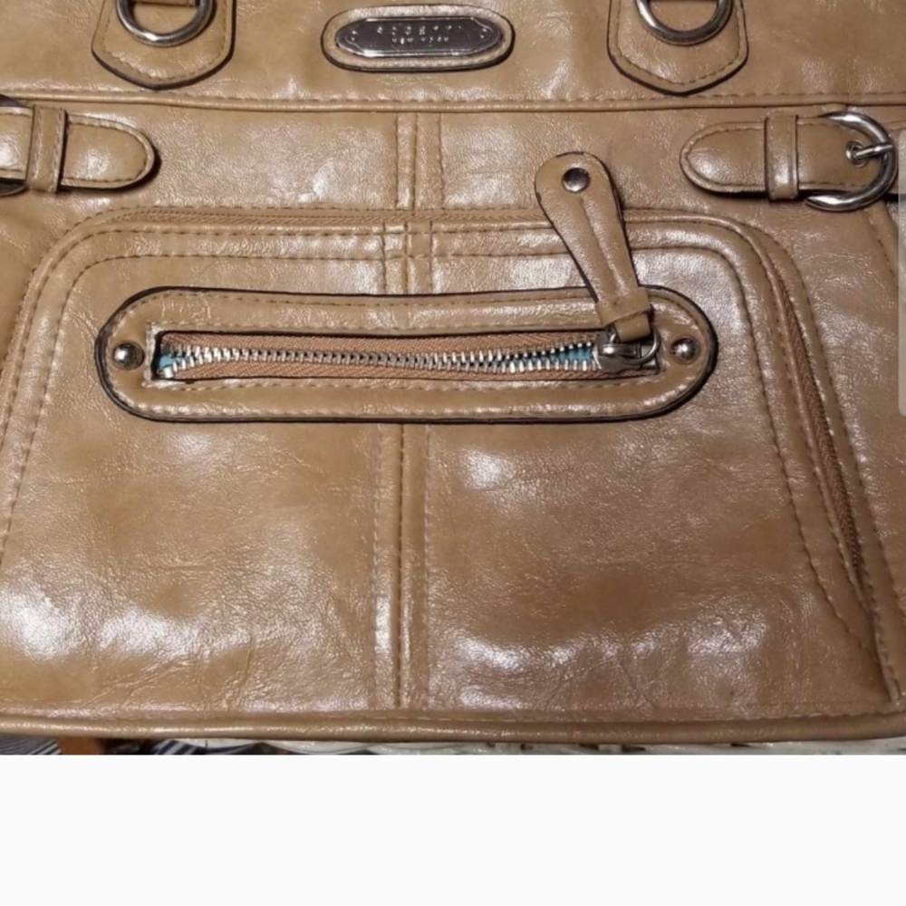 Tan Satchel with Silver Accents and Glossy Finish